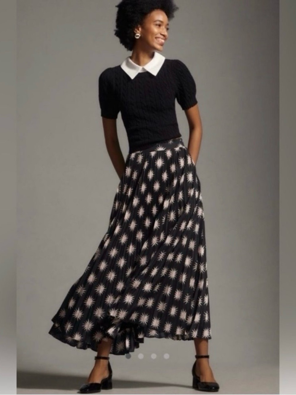 Anthropologie The Isobel Pleated Maxi Skirt Black/Pink/White XS